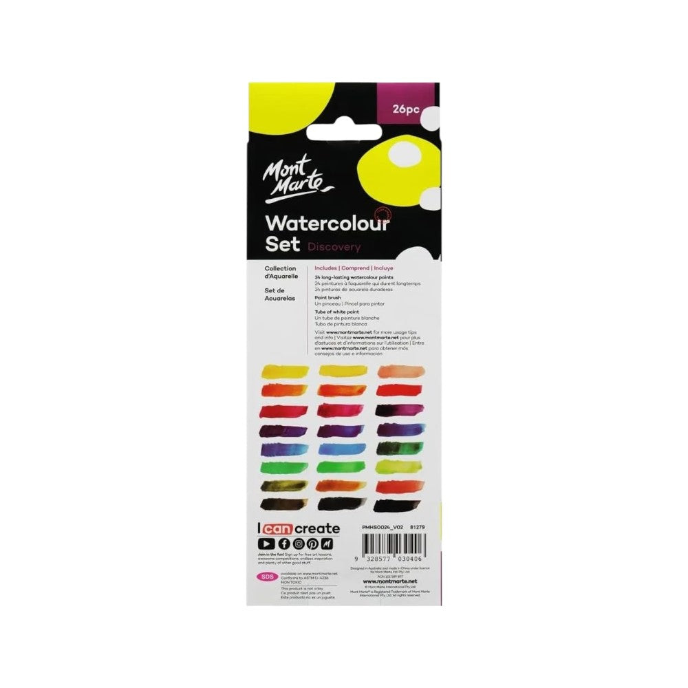Mont Marte Watercolour Set of 26 - Back Packaging